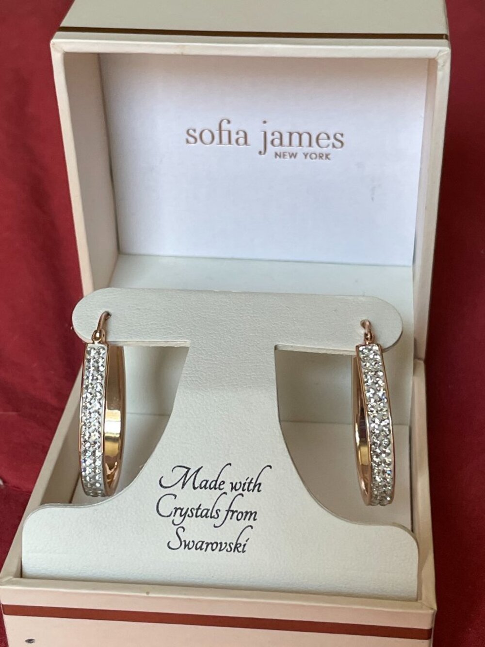✨ Sofia James NY Rose Gold Swarovski Crystal Hoop Earrings NIB